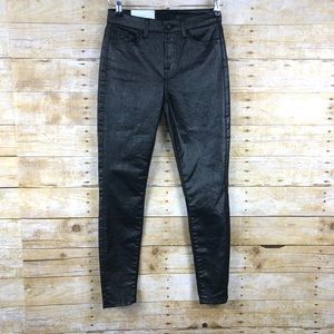 7 For All Mankind‎ Black Waxed Skinny Jeans 24